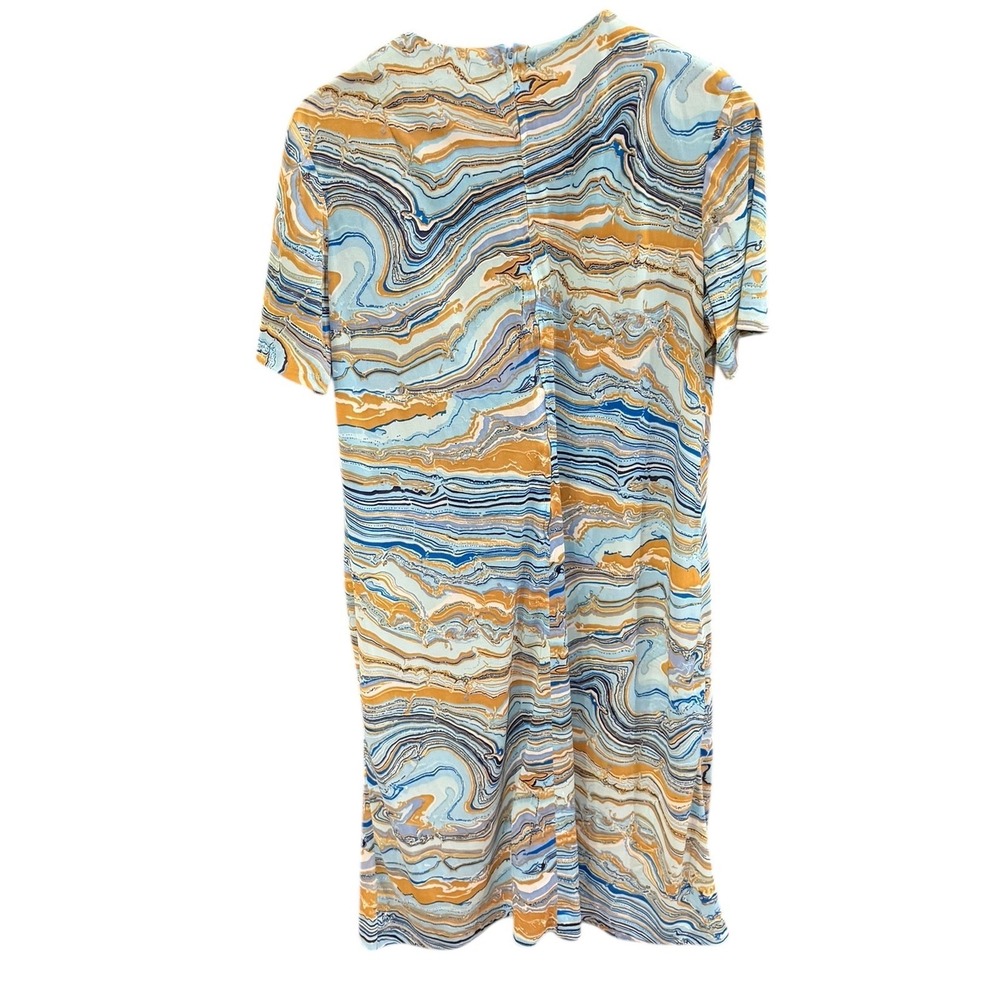 Susan‎ Sharpe Women's Midi Dress Swirl Print Short Sleeve Mock Neck Sz L